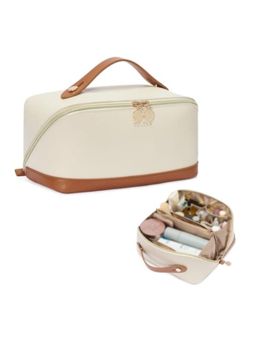 Large Capacity PU Leather Makeup Bag Travel Cosmetic Organizer with Handle